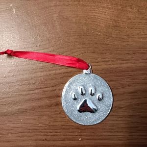 Harvey Lewis Round Silver Sparkles 2" Paw Print Christmas Holiday Ornament New